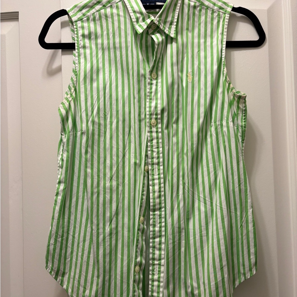 Ralph Lauren Sport Green and White Striped Top